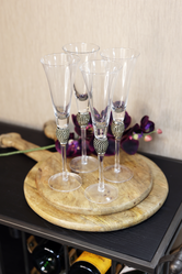 Set of 4 Black Diamante Champagne Flutes