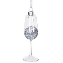 Wine Glass Bauble with Silver Sequins