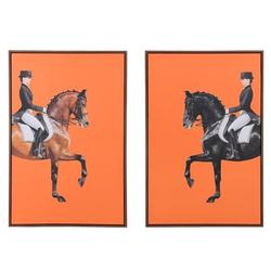 Set of 2 Bright Orange Equestrian Pictures
